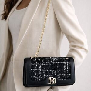 Badgley Mischka Black Tweed Crossbody Bag Gold Chain NWT MSRP $129